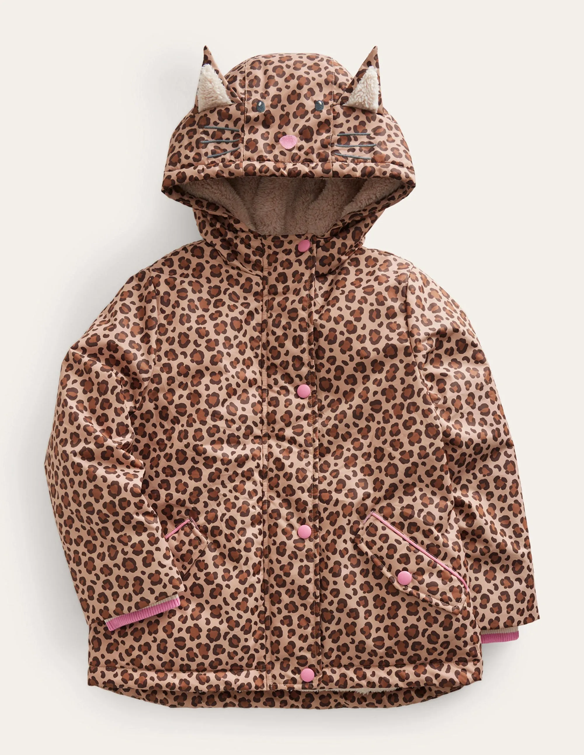 Sherpa Lined Anorak-Nut Leopard Print