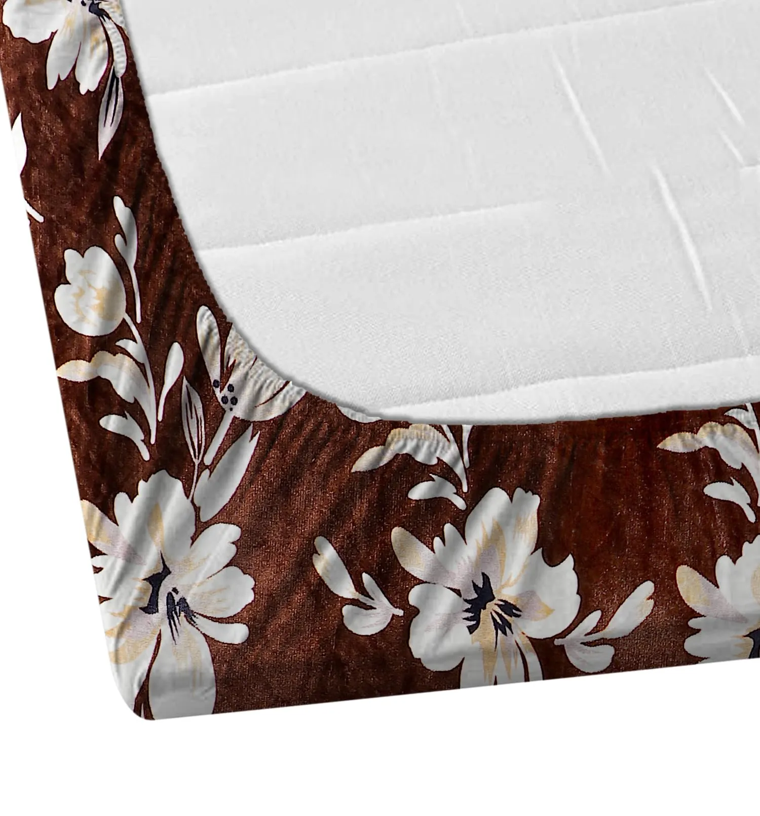 SHOMES Premium Elastic Fitted Warm bedsheets for Winter for Double Bed, Elastic Fitted Winter bedsheets for King Size Bed with 2 Pillow Covers, Size - 72 x 78 Inches (Brown Floral)