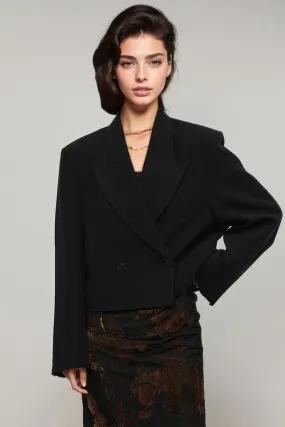 Short Double Breasted Blazer - Black