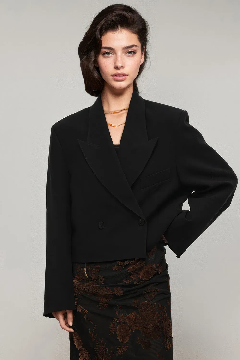 Short Double Breasted Blazer - Black