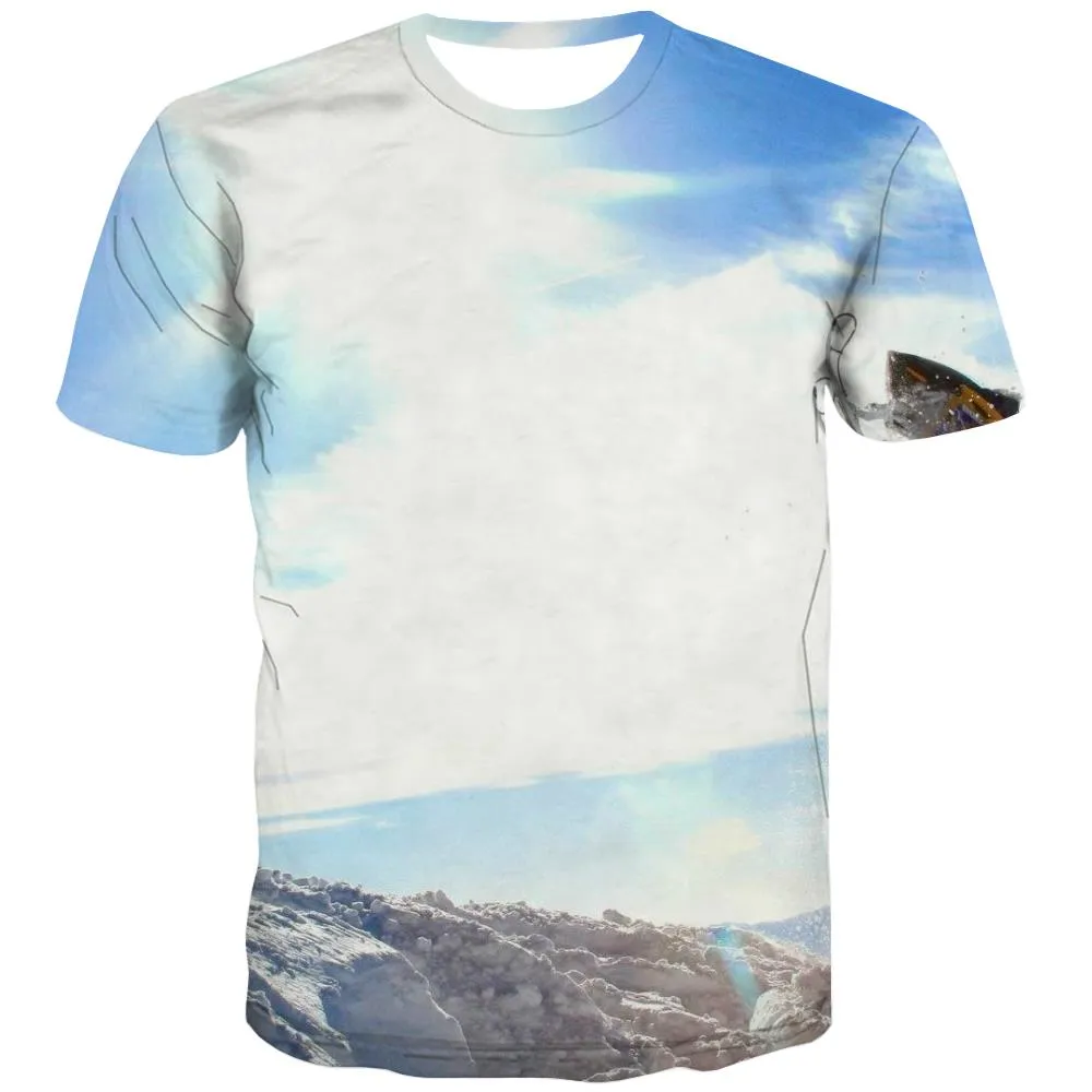 Ski T shirts Men White Shirt Print Movement Tshirts Novelty Snowfield T-shirts 3d