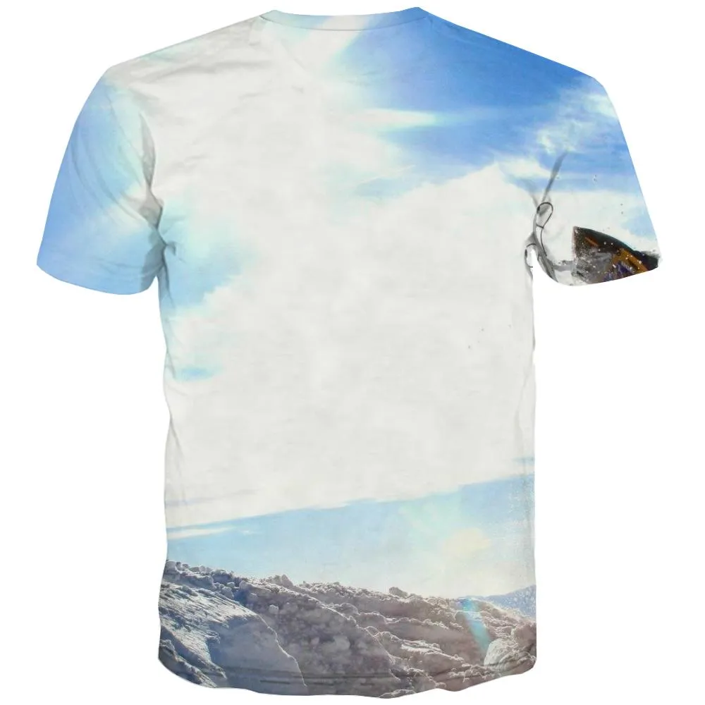 Ski T shirts Men White Shirt Print Movement Tshirts Novelty Snowfield T-shirts 3d