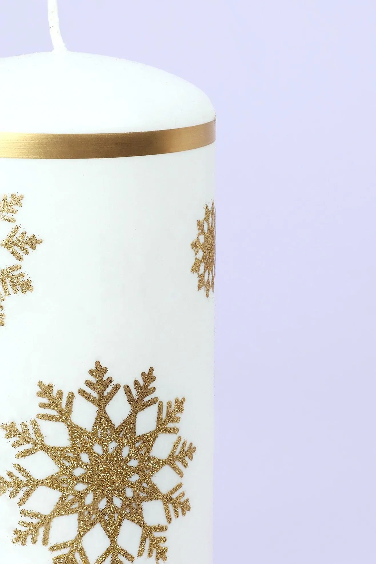 Snow White Pillar Candle with Gold Snowflakes