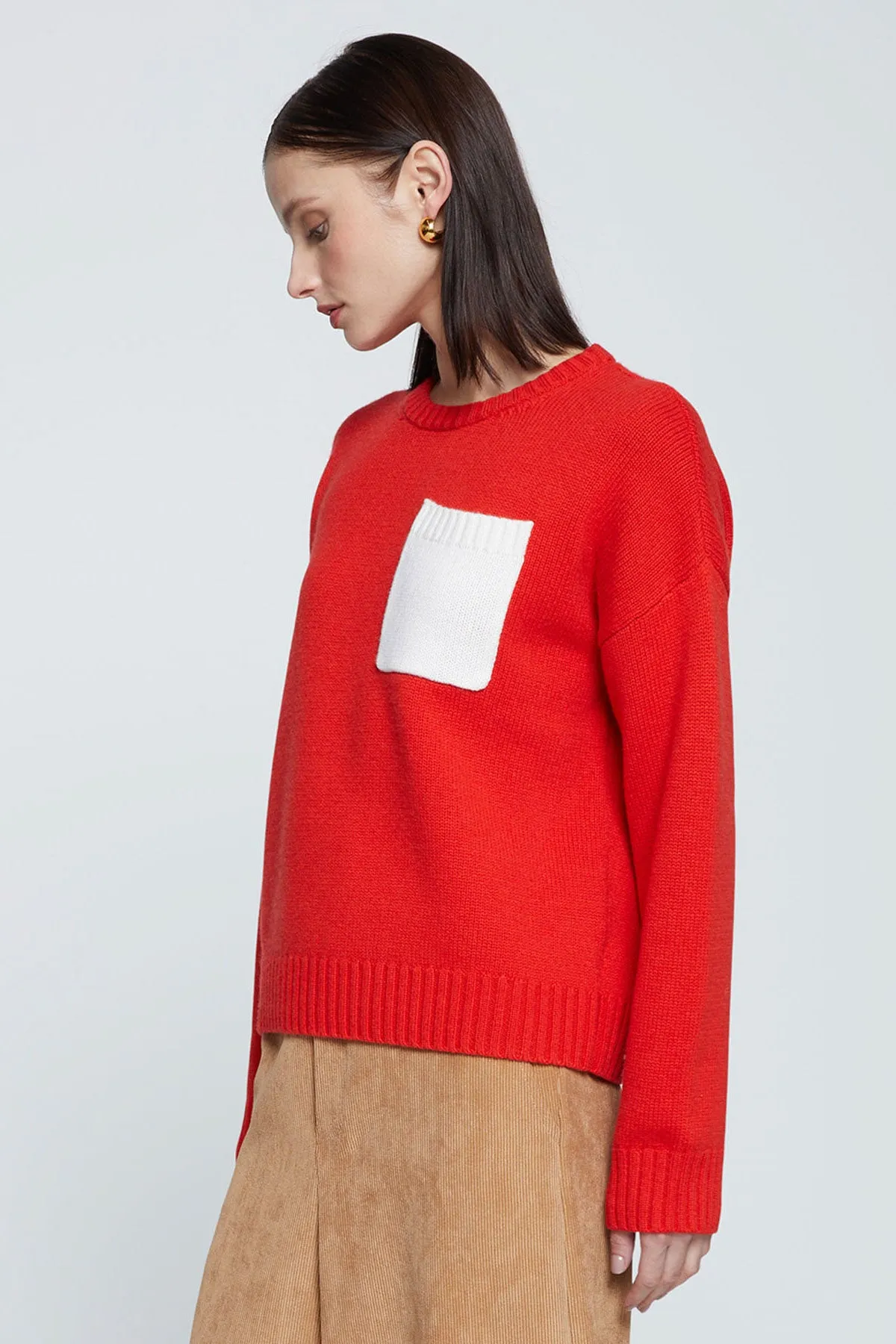 Stateside Colorblock Pocket Crew Sweater in Sumo