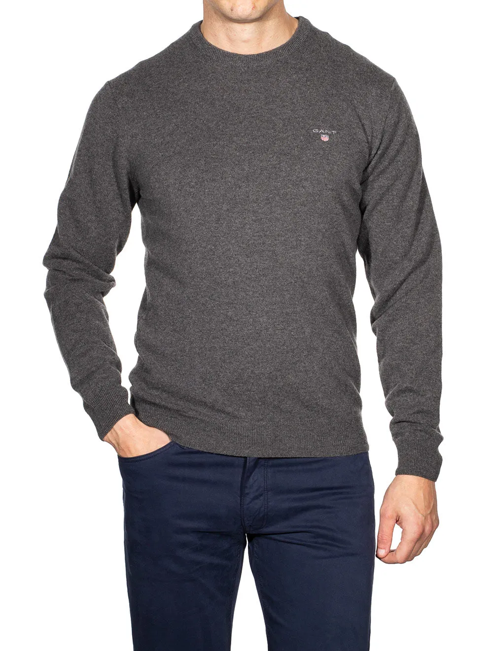 Super Fine Lambswool Crew Neck Sweater Antracite Melange