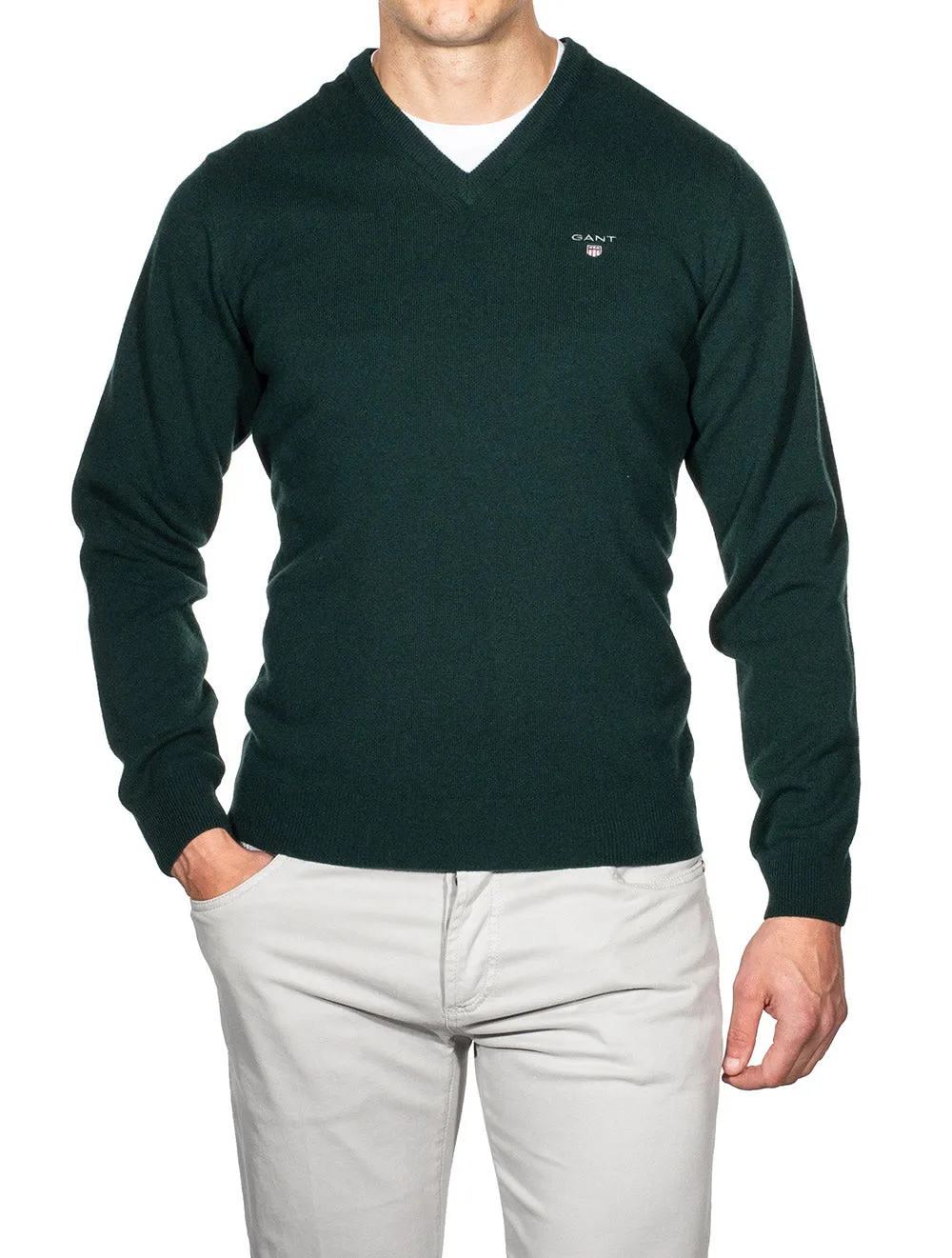 Super Fine Lambswool V-Neck Sweater Tartan Green