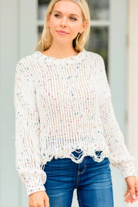 Take Aim White Confetti Sweater