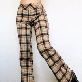 Tan & Black Plaid Flare Pants (M)