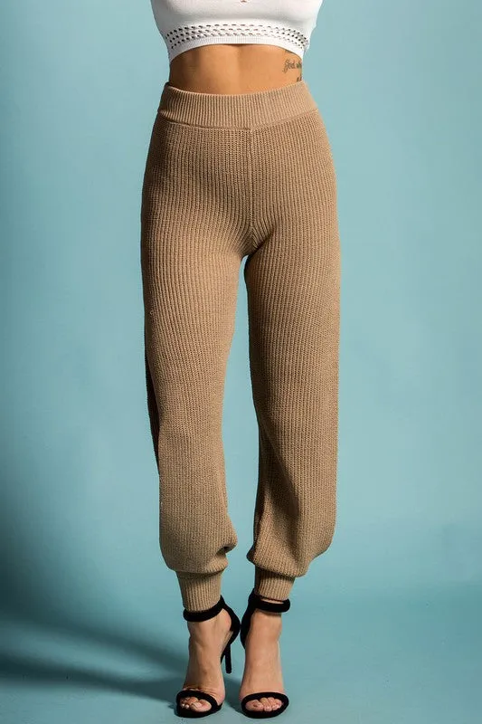 THE MYSTYLEMODE NUDE SIDE SLIT KNITTED PANTS