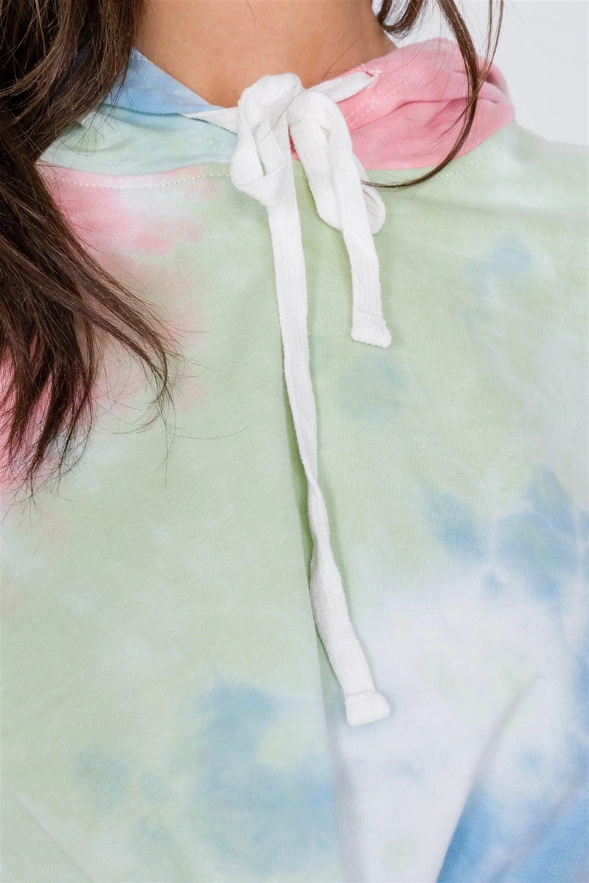 Tie Dye Front Rolled Knot High-Low Cotton Hoodie / 3-2-1