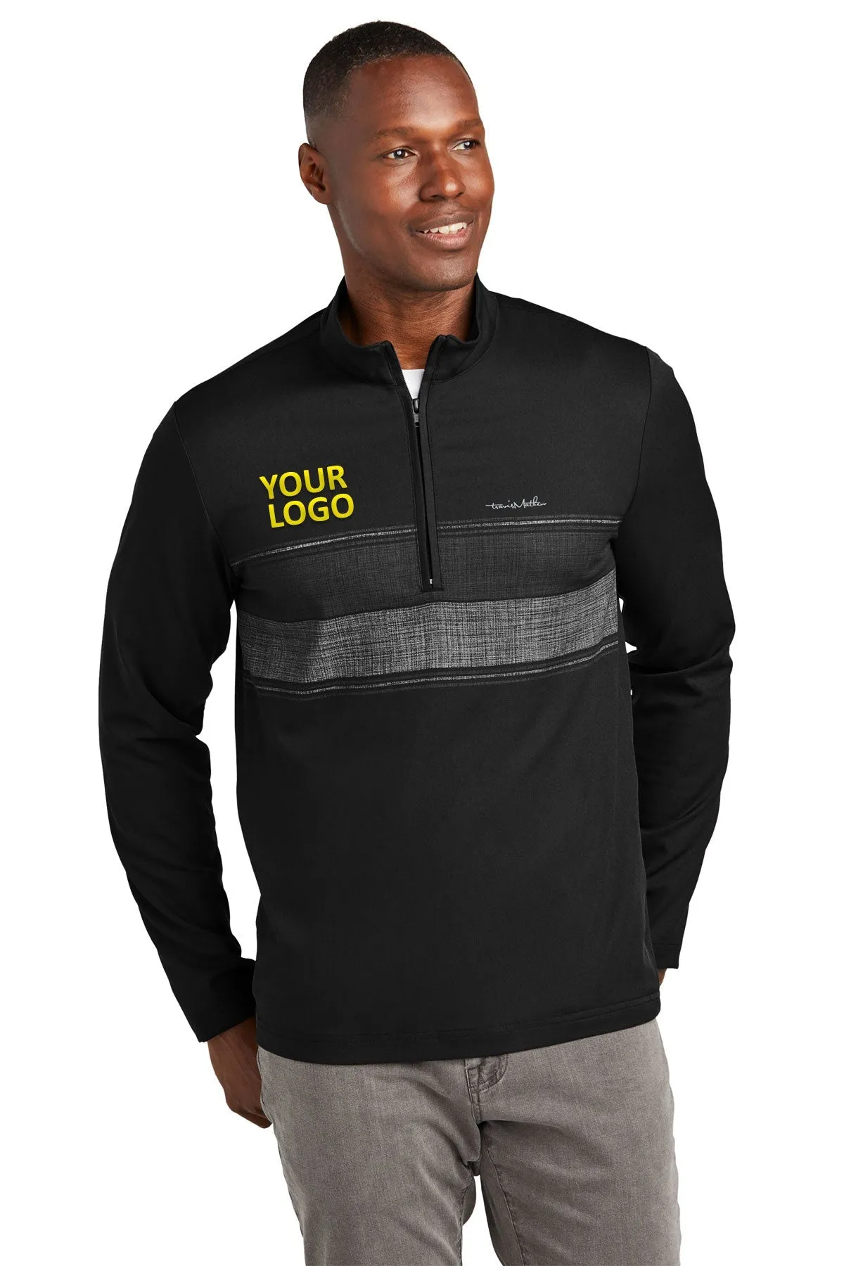 TravisMathew Balboa Chest Stripe Custom 1/4-Zips, Black