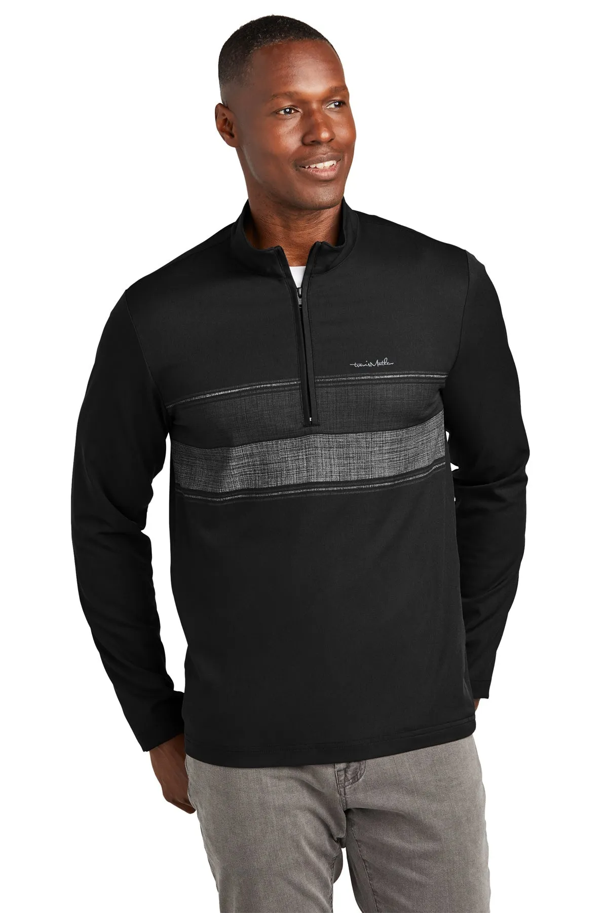 TravisMathew Balboa Chest Stripe Custom 1/4-Zips, Black