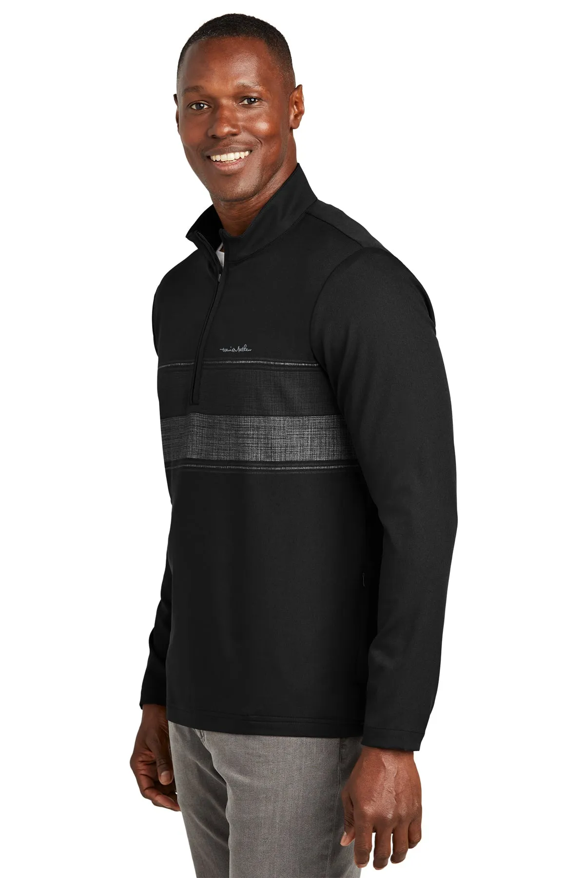 TravisMathew Balboa Chest Stripe Custom 1/4-Zips, Black