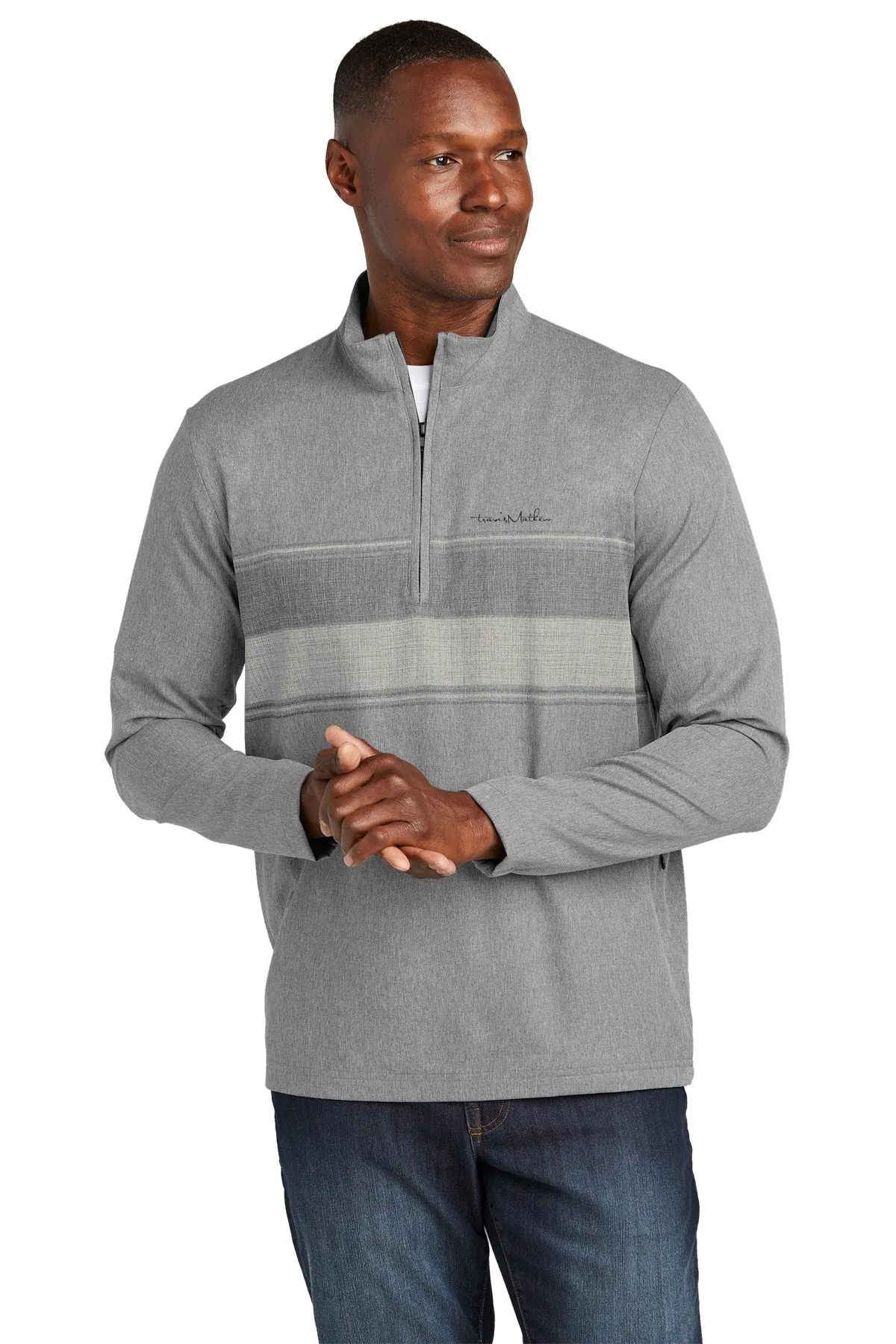 TravisMathew Balboa Chest Stripe Custom 1/4-Zips, Dark Grey Heather