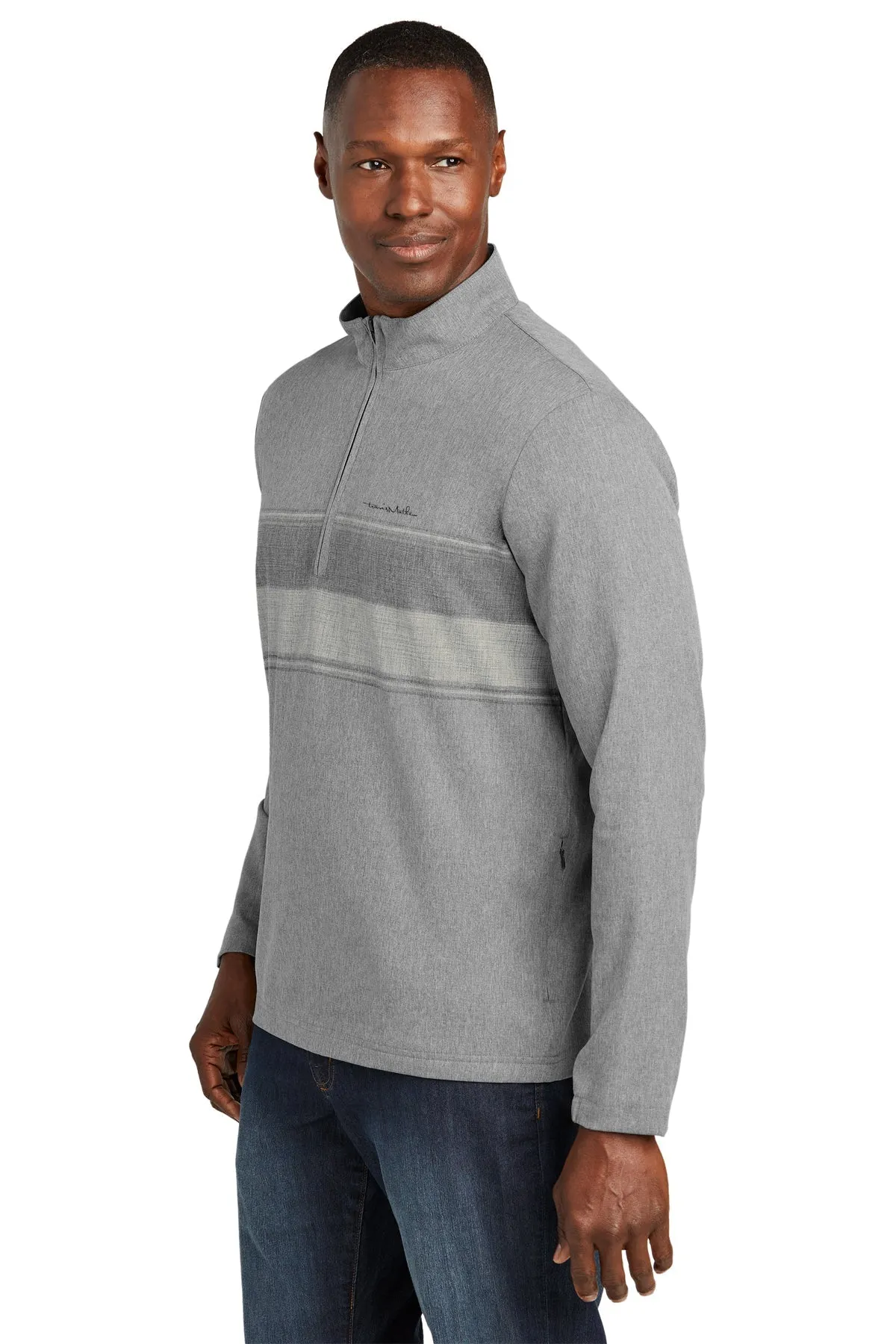 TravisMathew Balboa Chest Stripe Custom 1/4-Zips, Dark Grey Heather