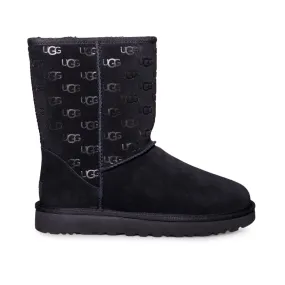 UGG Classic Short Embossed Logo Black Boots - Women's