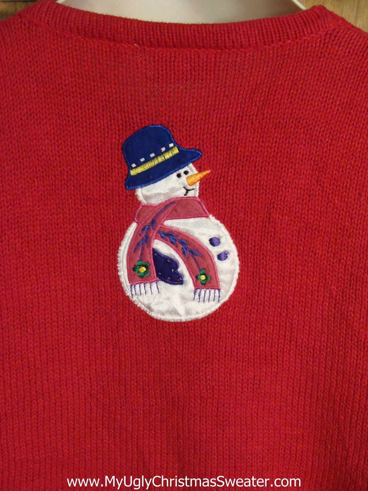 Ugly Red Christmas Sweater Vest with Snowmen