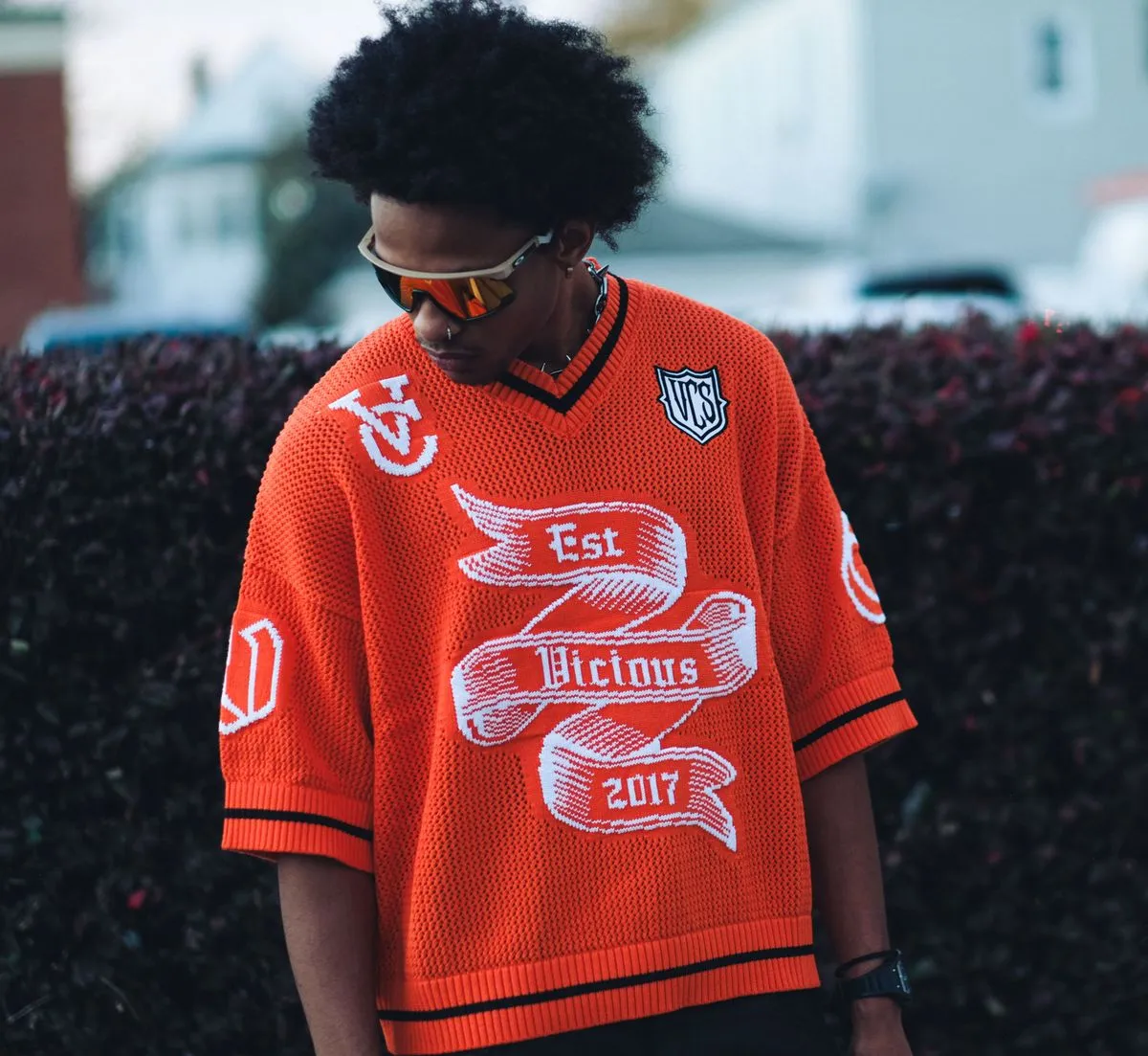 VICIOUS CROP JERSEY SWEATER VC606-ORANGE/WHITE