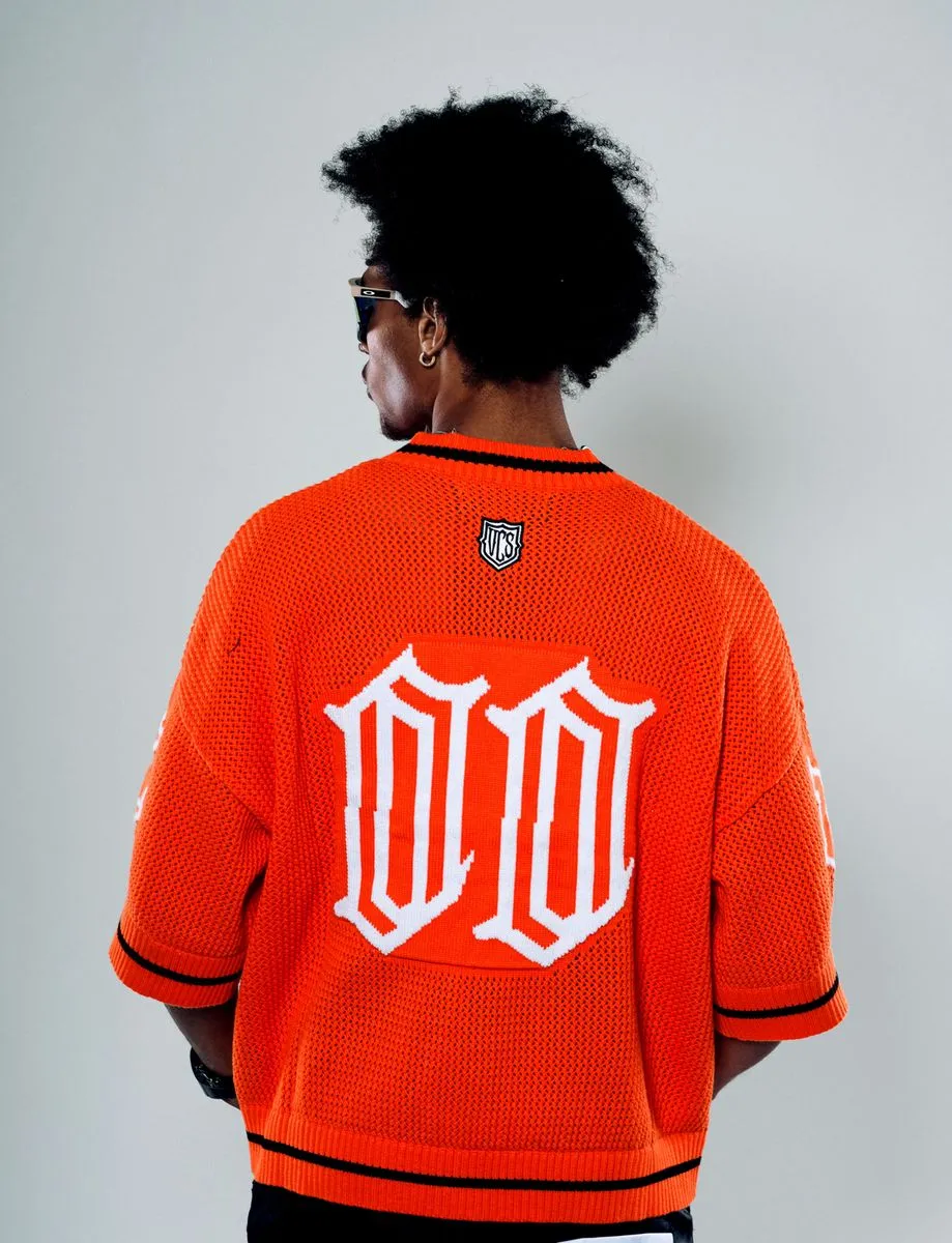 VICIOUS CROP JERSEY SWEATER VC606-ORANGE/WHITE