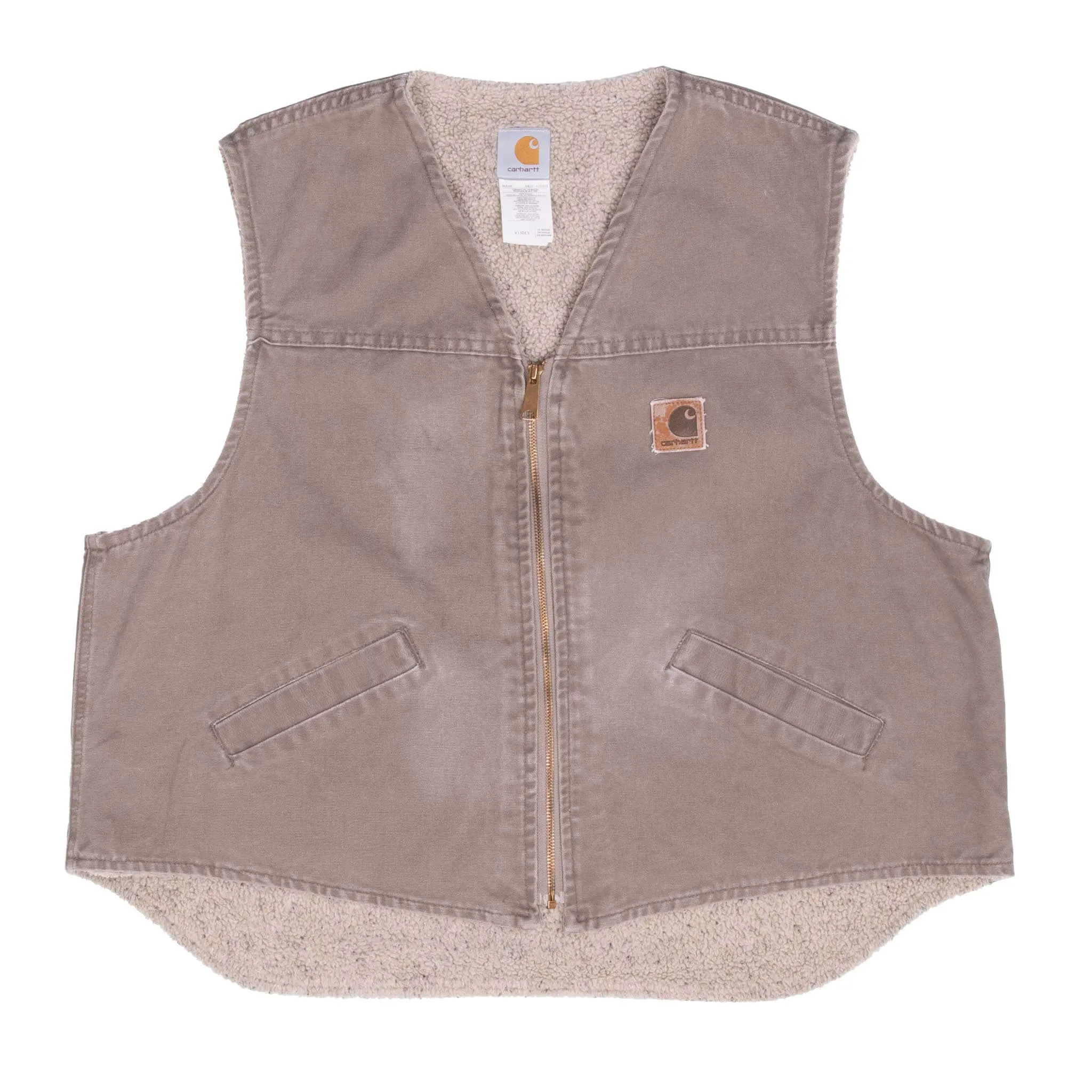 VINTAGE CARHARTT SHERPA LINED BEIGE VEST JACKET V13DES 2XL