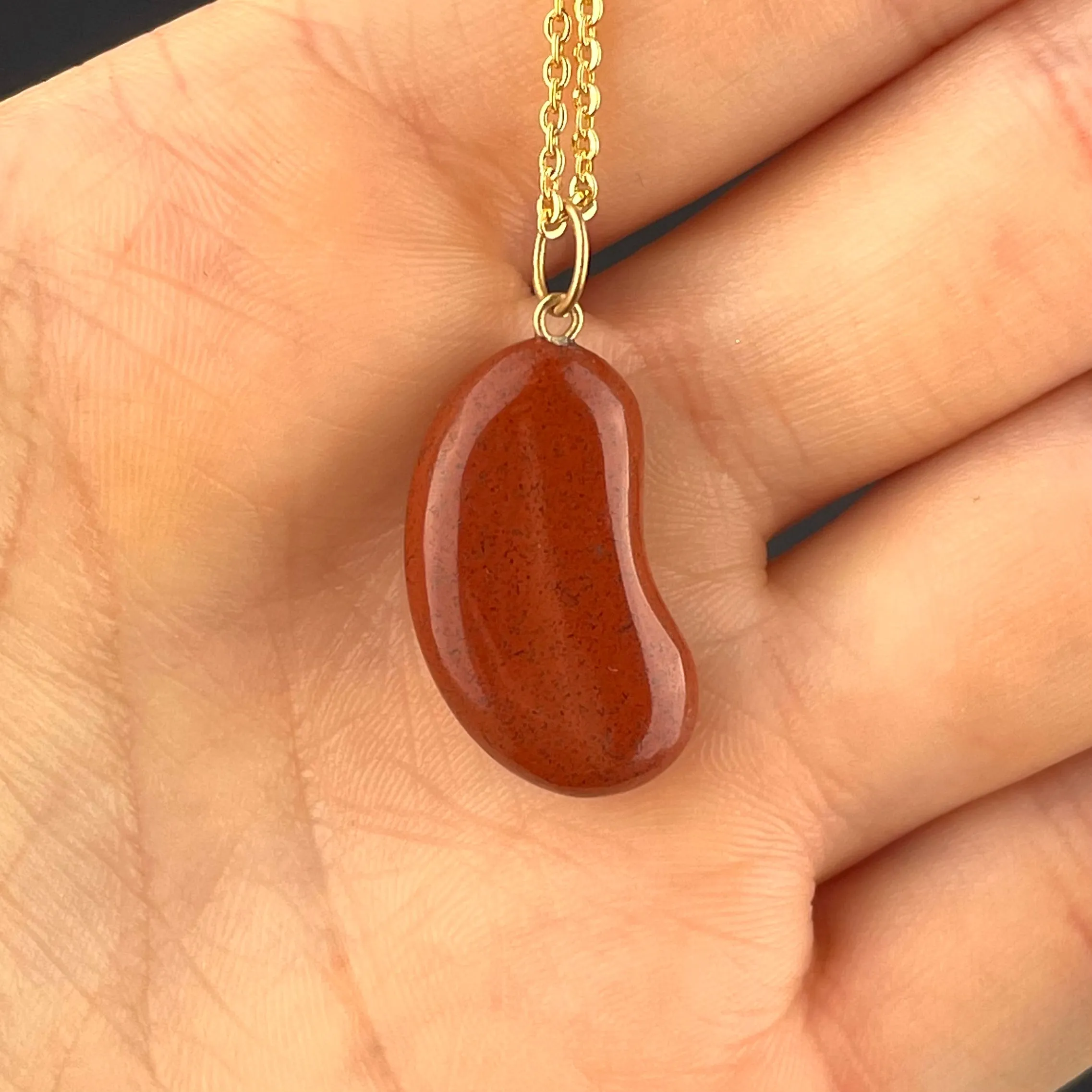 Vintage Gold Jasper Lucky Bean Pendant Necklace