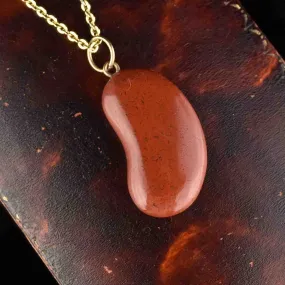 Vintage Gold Jasper Lucky Bean Pendant Necklace