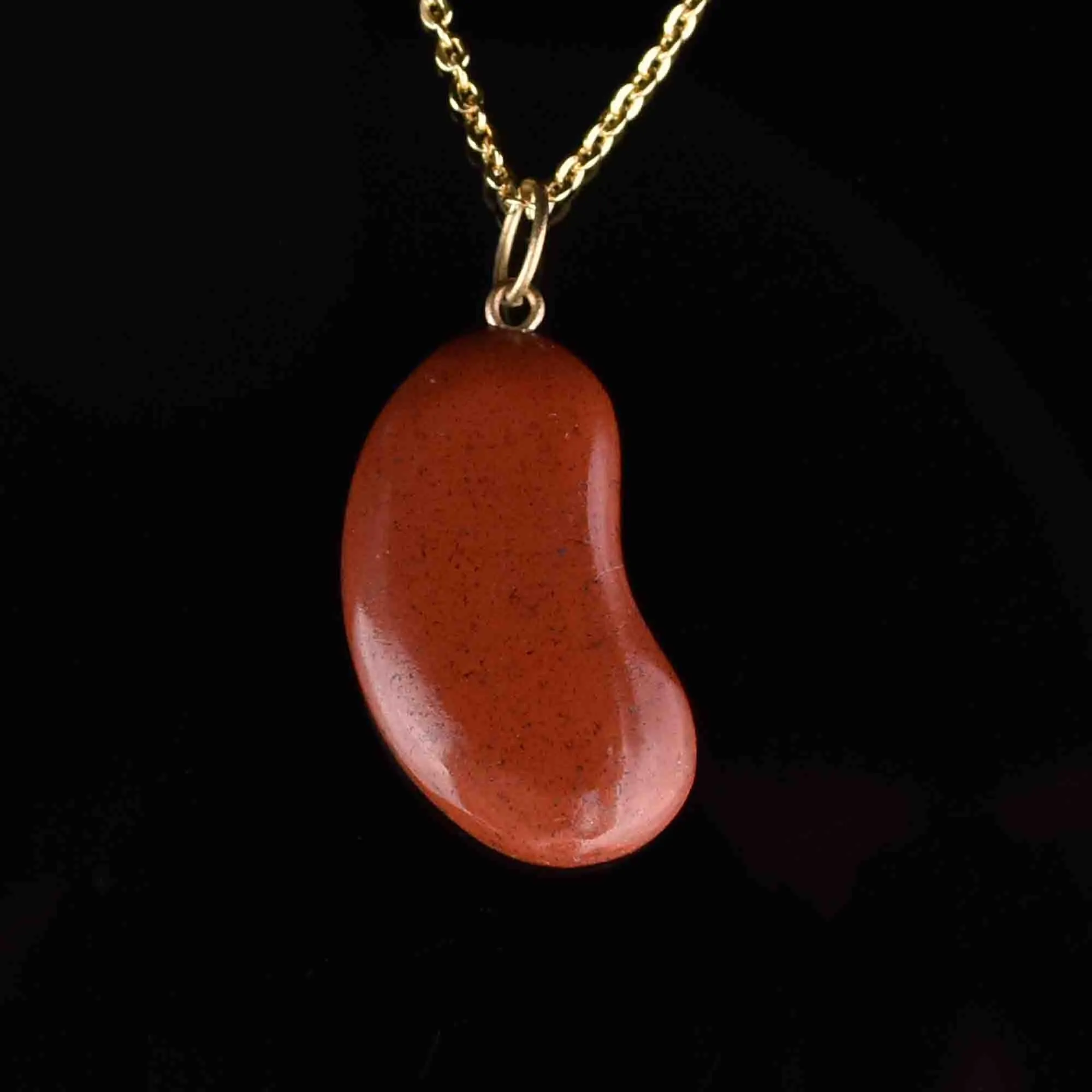 Vintage Gold Jasper Lucky Bean Pendant Necklace