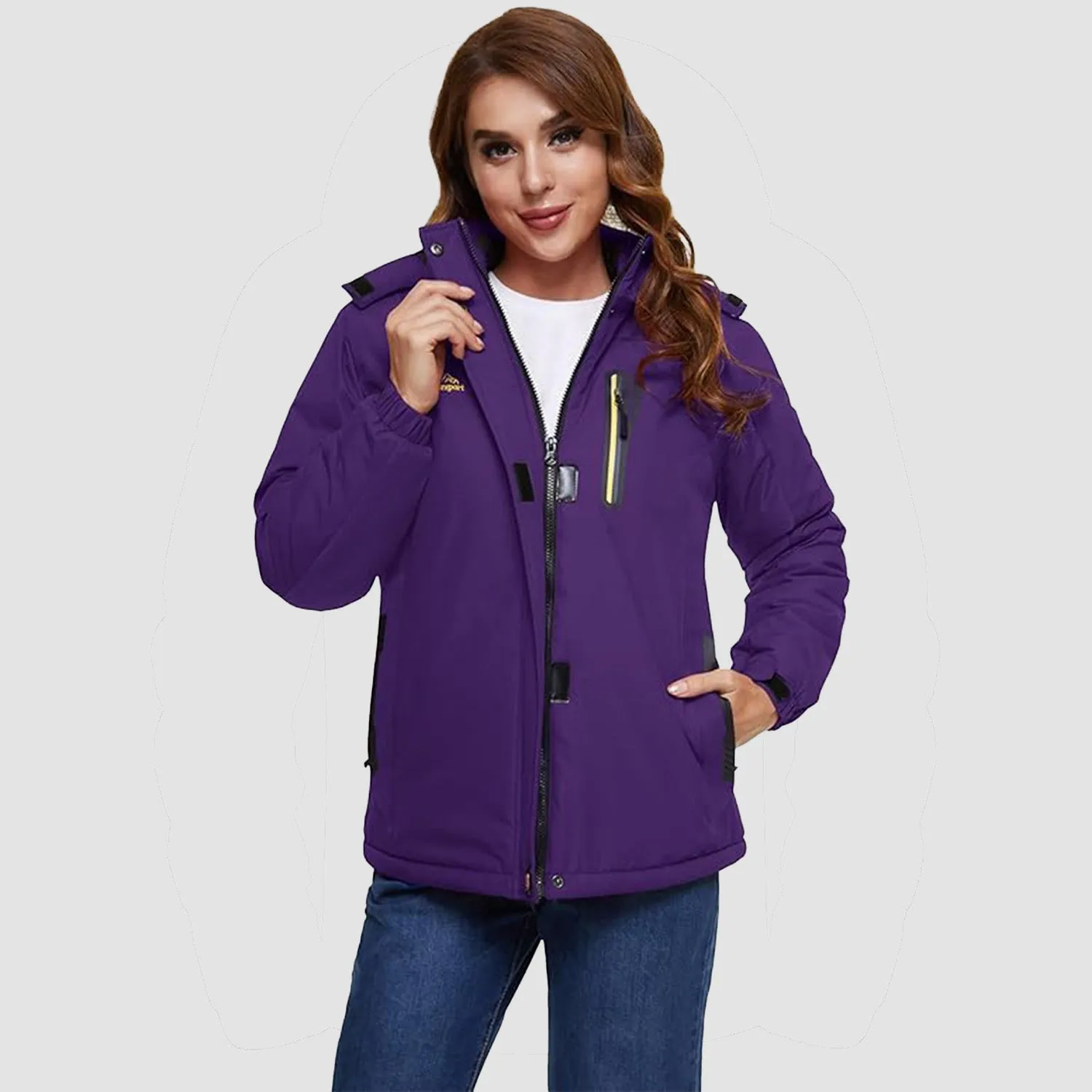 Warm Women’s Waterproof Fleece Lined Ski Jacket with Hood – Perfect for Winter Activities