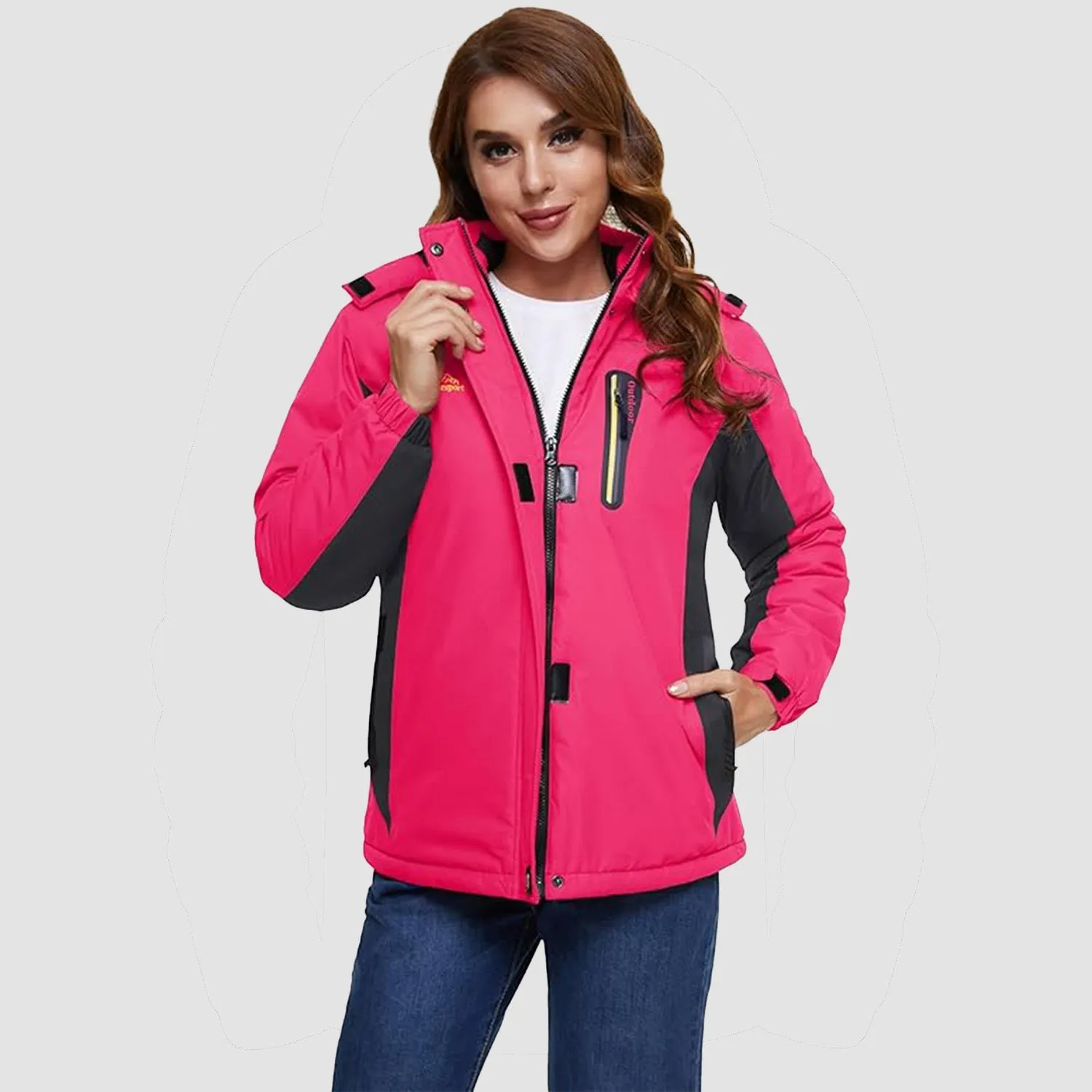 Warm Women’s Waterproof Fleece Lined Ski Jacket with Hood – Perfect for Winter Activities