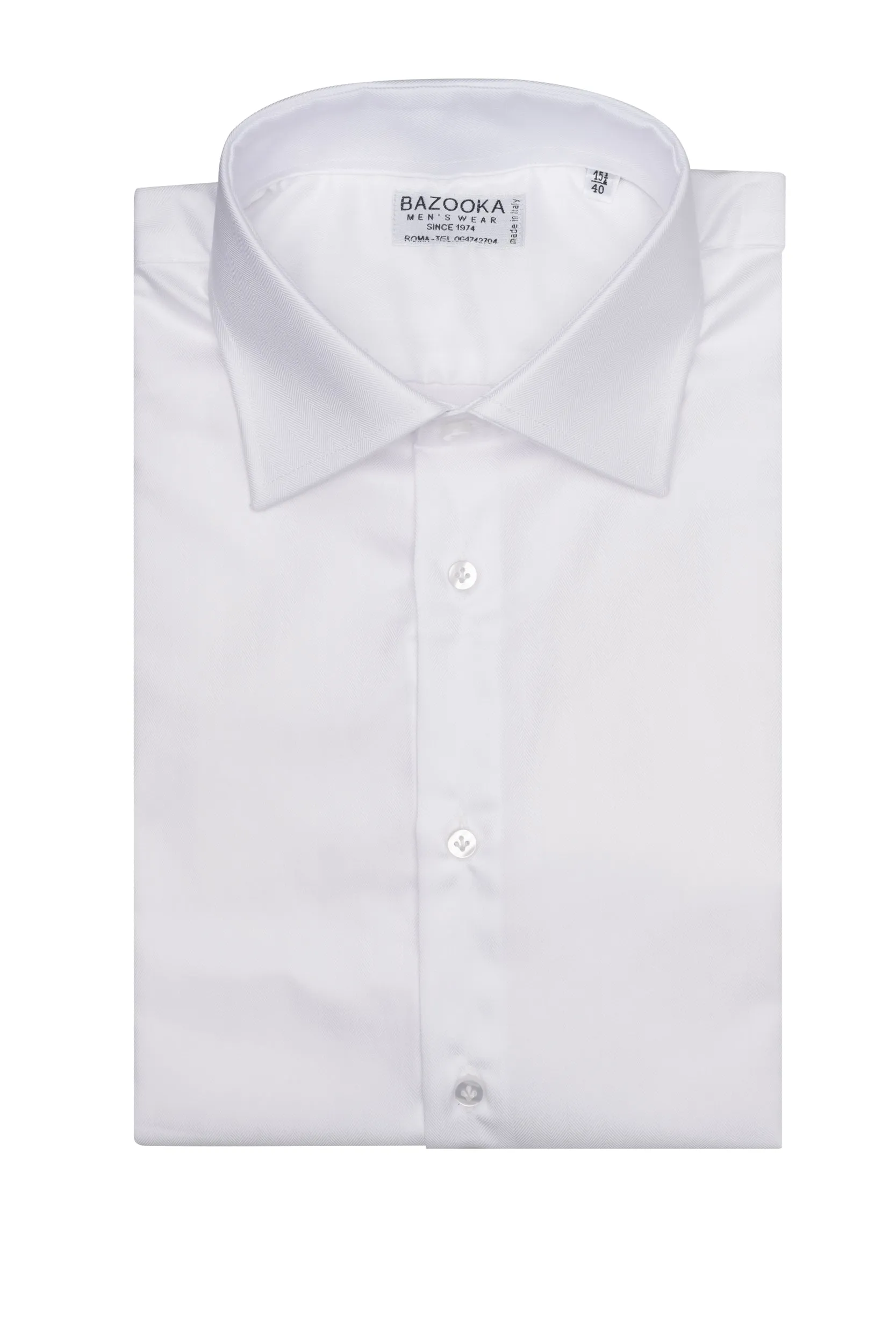 White Herringbone Twill Shirt by Bazooka