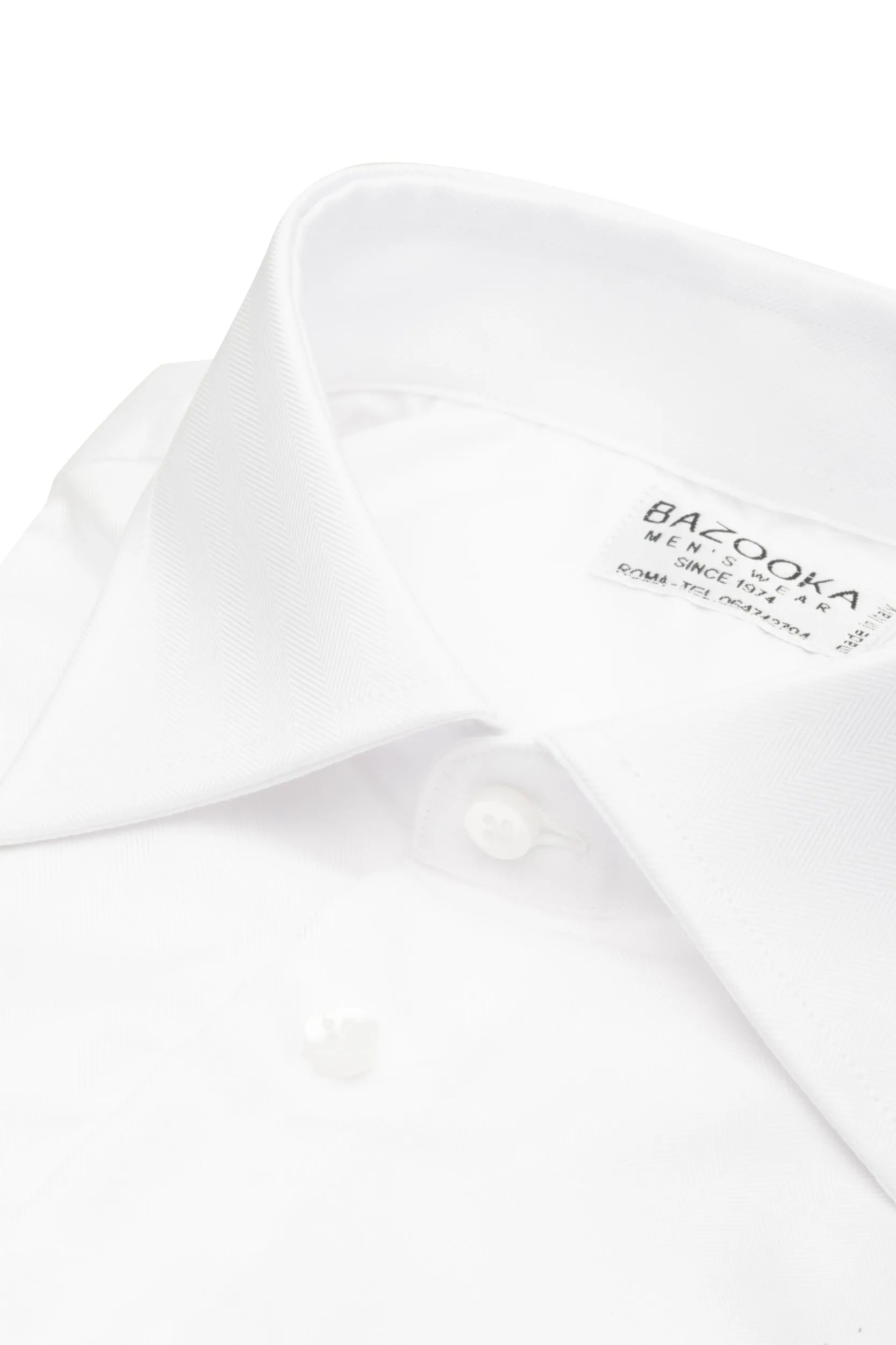 White Herringbone Twill Shirt by Bazooka