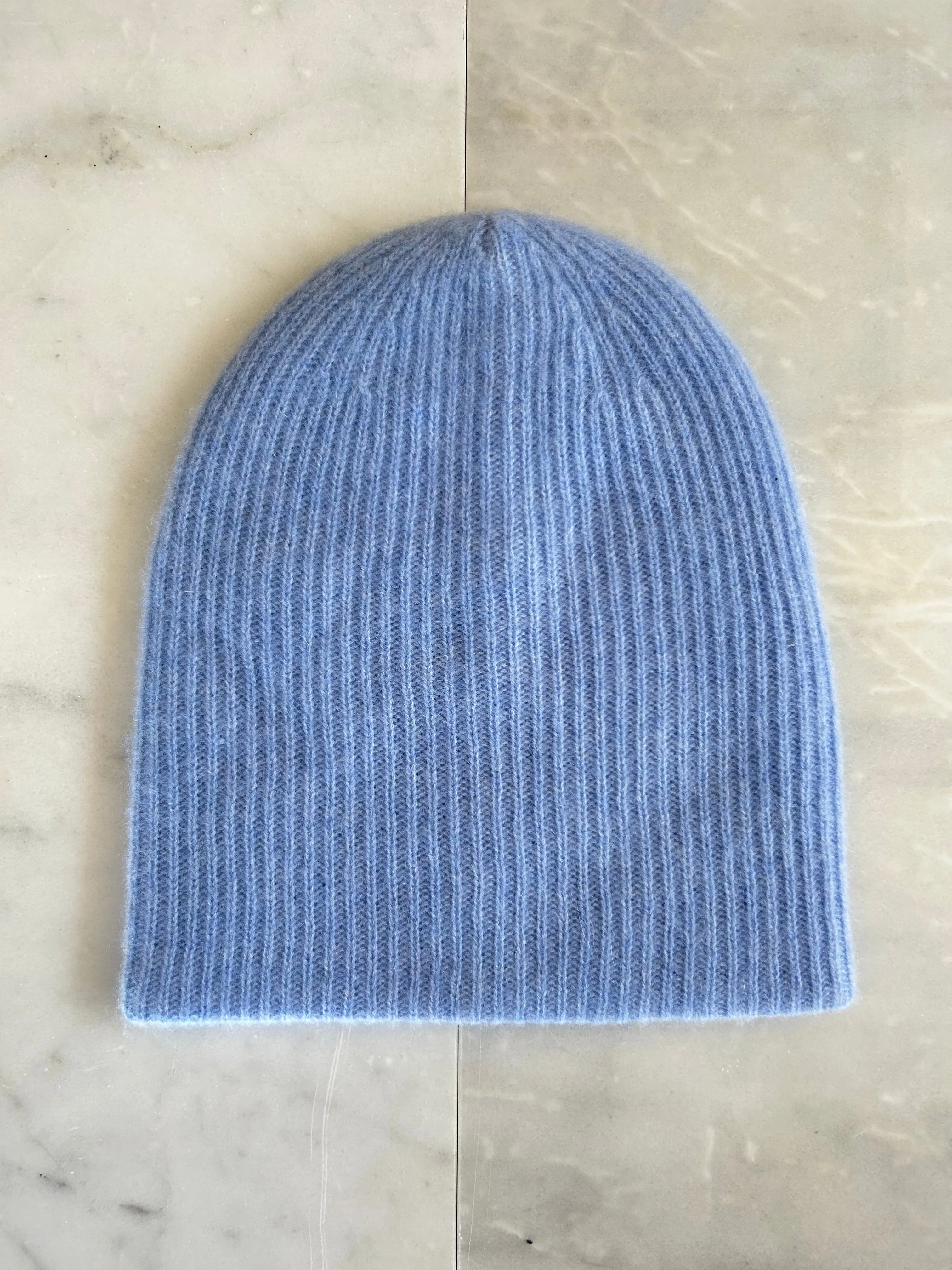 White   Warren - Cashmere Plush Rib Beanie in Cornflower Heather