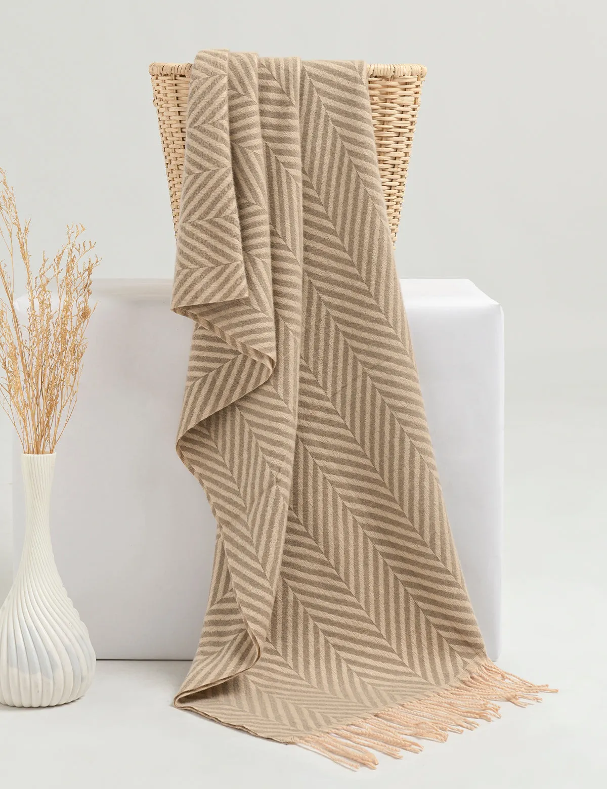 Zigzag Woolen Cashmere Stoles -Beige