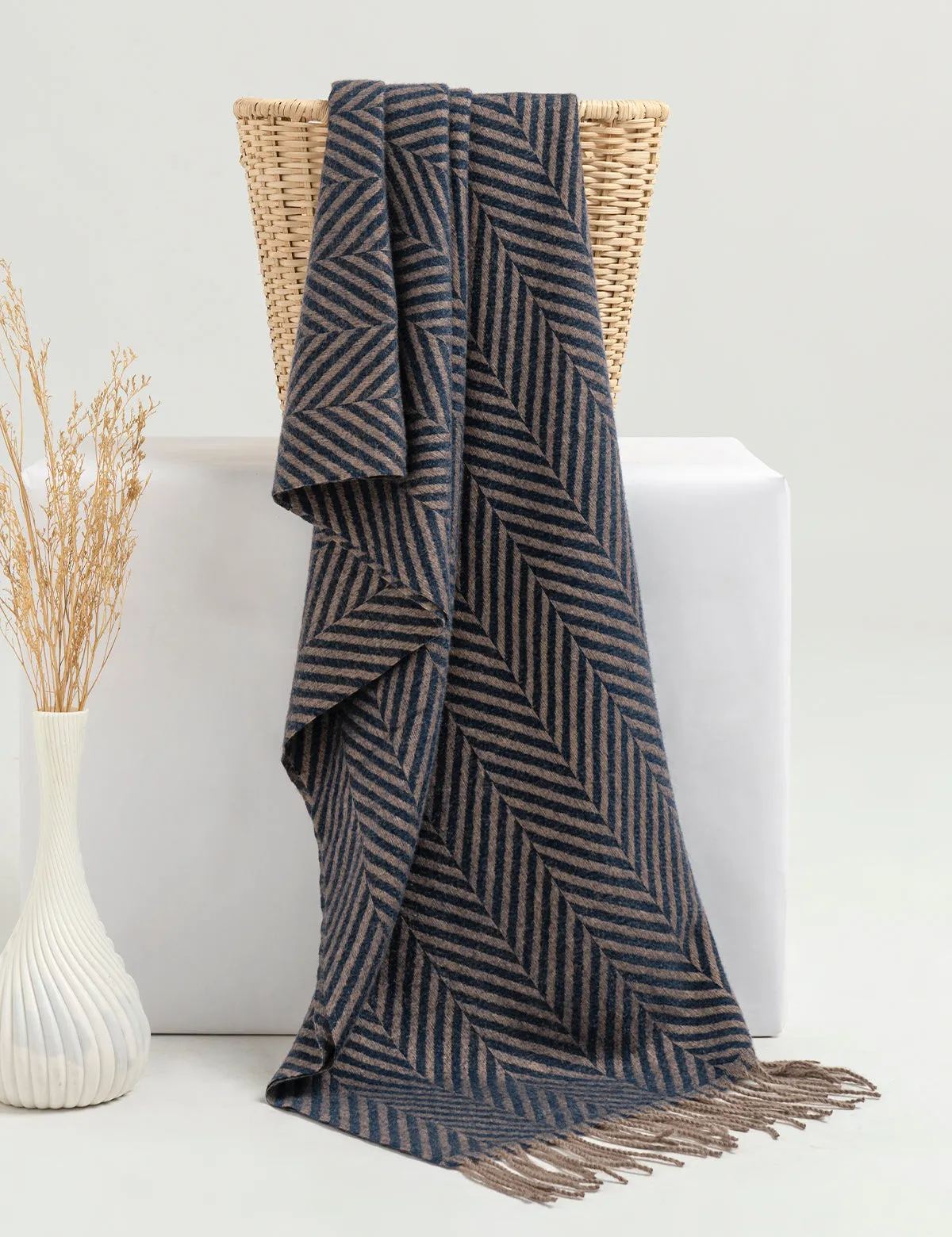 Zigzag Woolen Cashmere Stoles - Navy